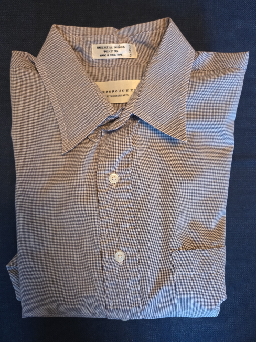 Peterborough Row Bloomingdale's 16 32/33 Blue Micro Check Shirt 100% Cotton